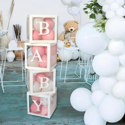 Blush & Beige Baby Shower Balloon Box Kit w/ Balloons